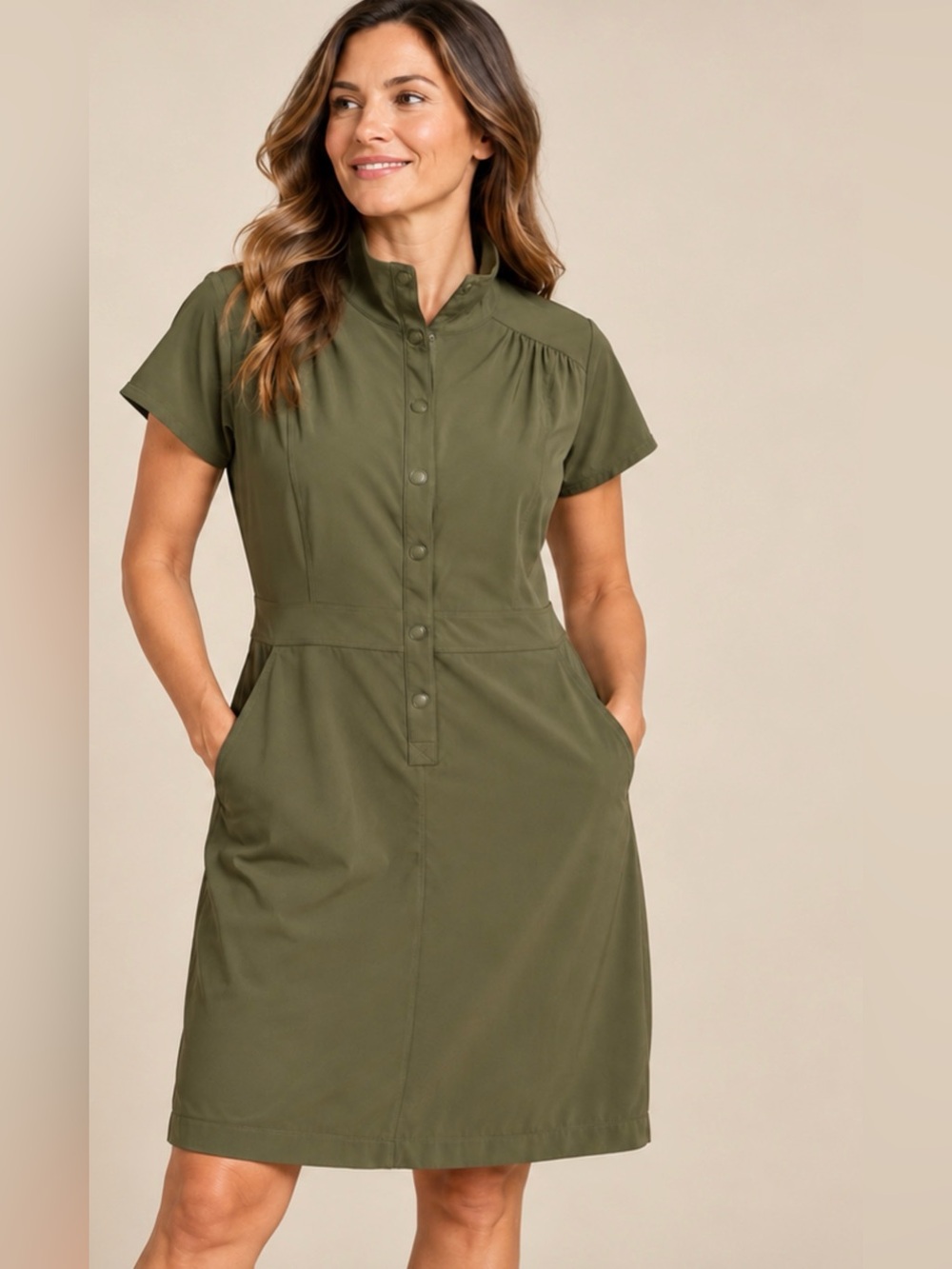 prAna Olive Green Short Sleeve Utility Travel Dress Size XL